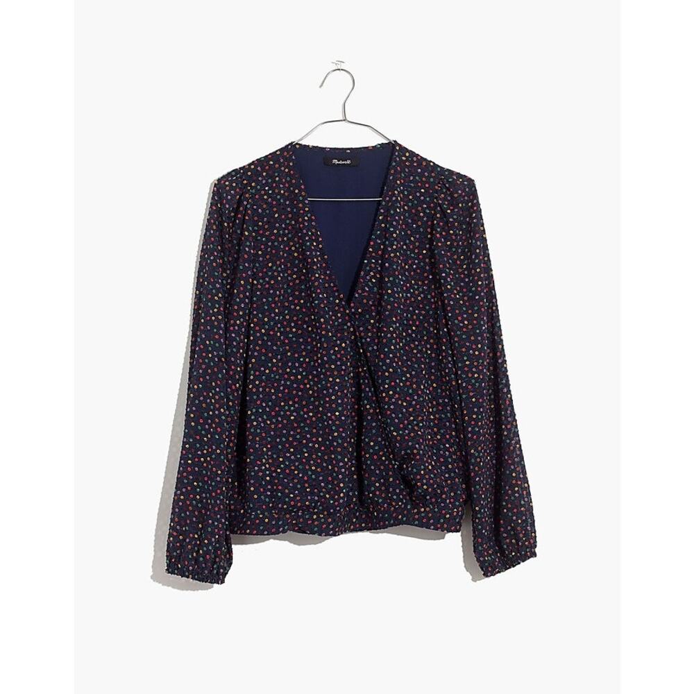 Madewell | Navy/ Multi Lyric Wrap Top in Sugar Dot - Sold Out~ Small